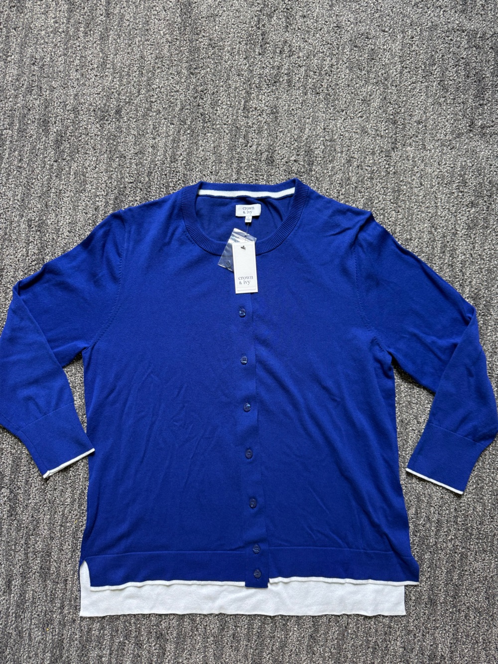 crown & ivy Cobalt Blue Button-Up Cardigan Women’s L NWT Preppy Colorful